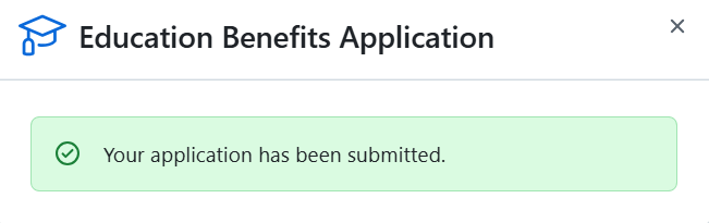 A screenshot of GitHub's Education Benefits Application dialog with a green message reading: Your application has been submitted.